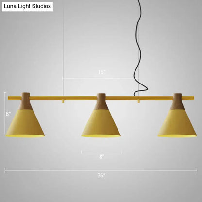 Modern black and wood conical light fixture dining room pendant