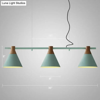 Modern black and wood conical light fixture dining room pendant