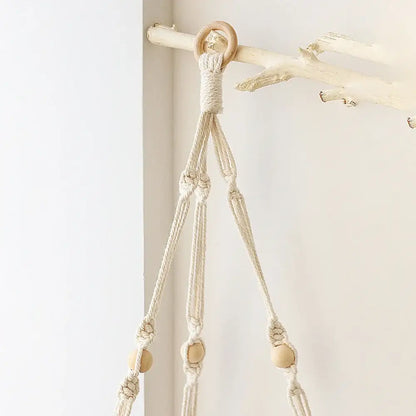 Boho beige 3 tier macrame wall hanging corner shelf bedroom decor