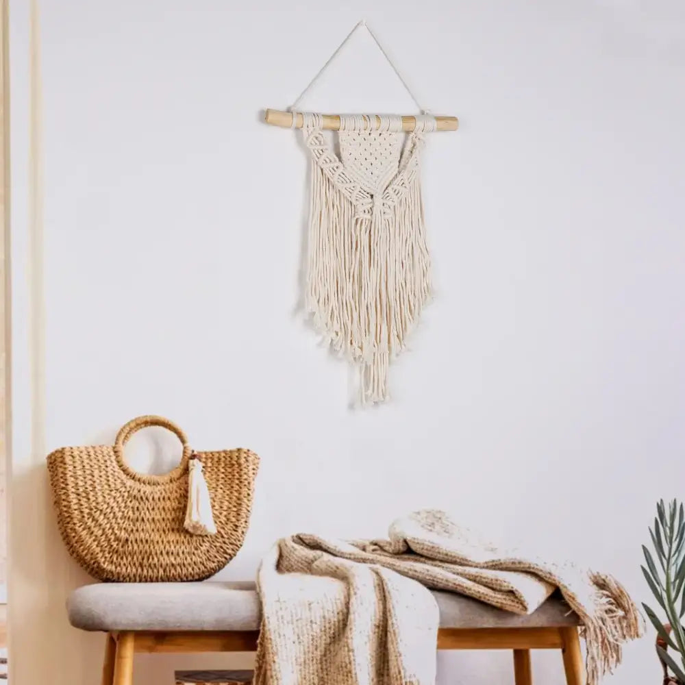 Chic bohemian cream macrame wall hanging bedroom woven decor