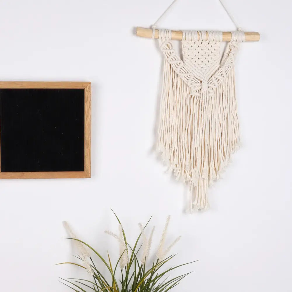 Chic bohemian cream macrame wall hanging bedroom woven decor