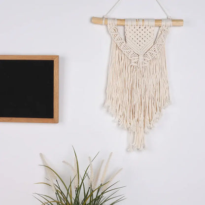 Chic bohemian cream macrame wall hanging bedroom woven decor