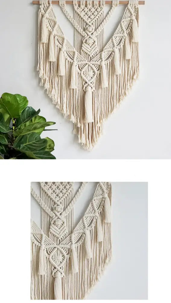 Chic bohemian cream macrame wall hanging bedroom woven decor