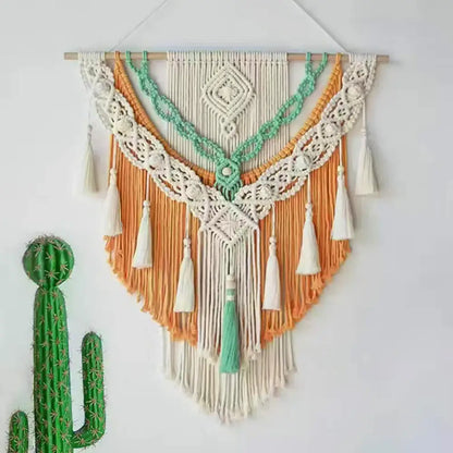 Chic bohemian cream macrame wall hanging bedroom woven decor