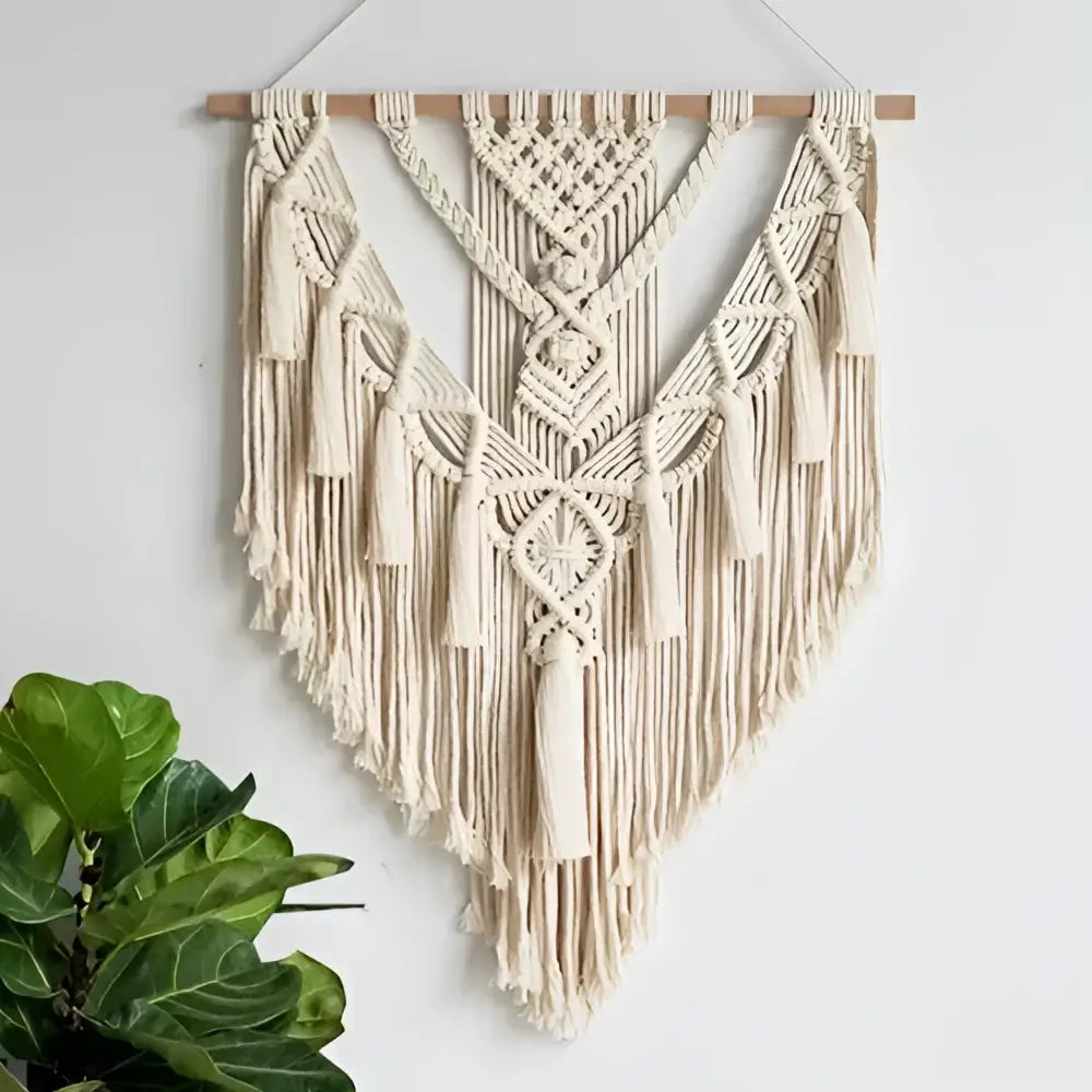 Chic bohemian cream macrame wall hanging bedroom woven decor