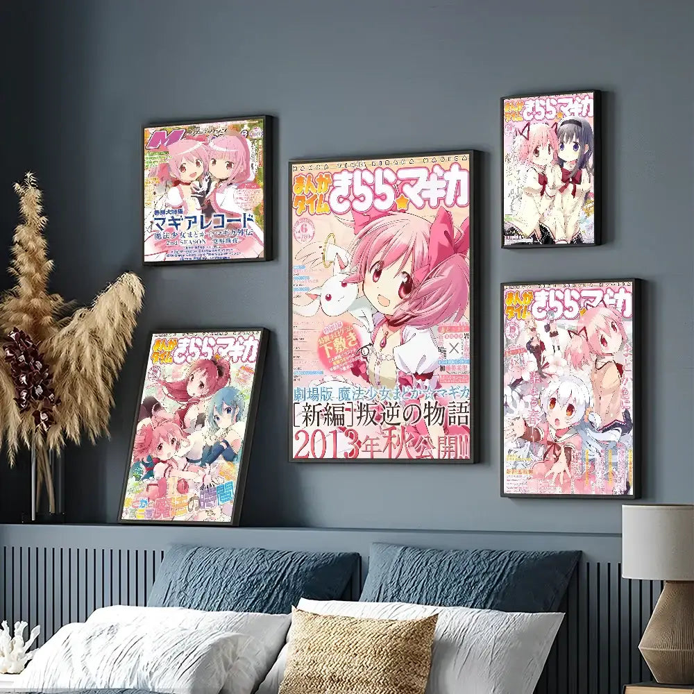 Puella magi madoka magica framed wall art bedroom anime poster set