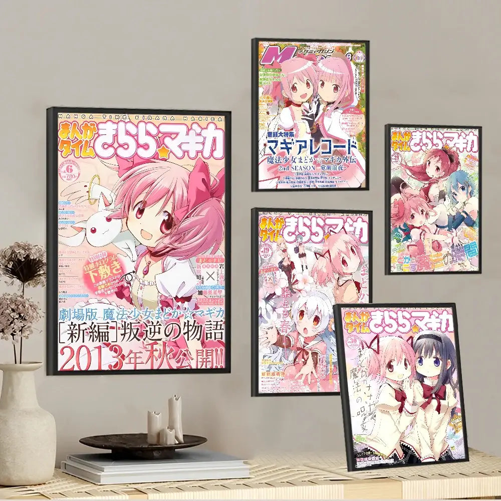 Puella magi madoka magica framed wall art bedroom anime poster set