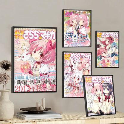 Puella magi madoka magica framed wall art bedroom anime poster set