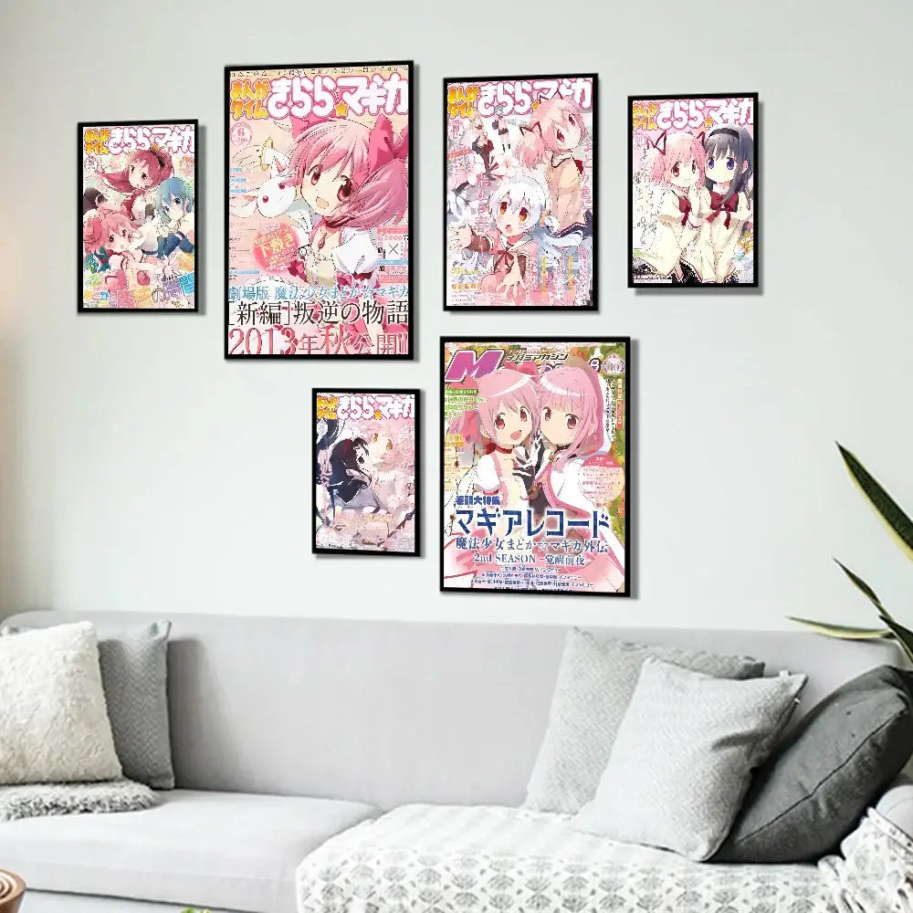 Puella magi madoka magica framed wall art bedroom anime poster set