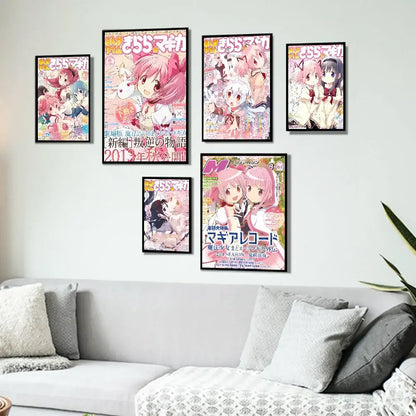 Puella magi madoka magica framed wall art bedroom anime poster set