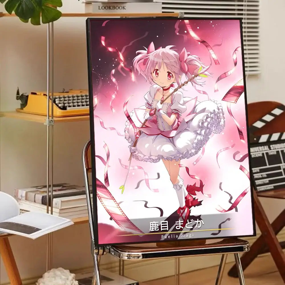Puella magi madoka magica framed wall art bedroom anime poster set