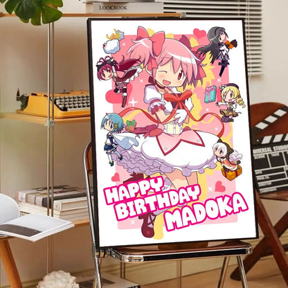 Puella magi madoka magica framed wall art bedroom anime poster set