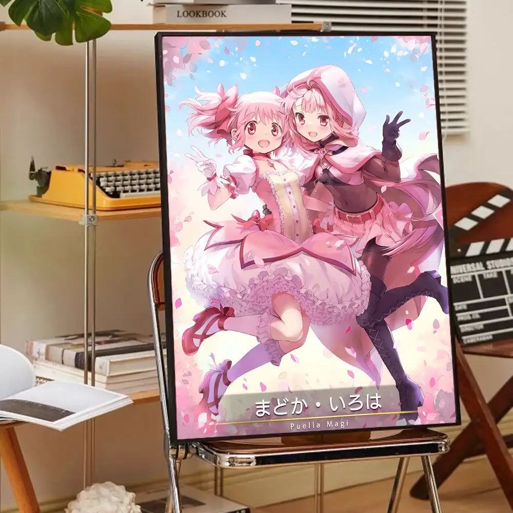Puella magi madoka magica framed wall art bedroom anime poster set