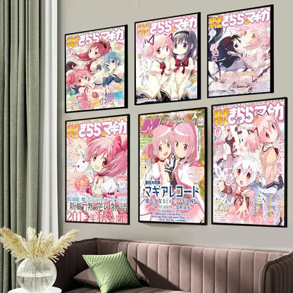Puella magi madoka magica framed wall art bedroom anime poster set