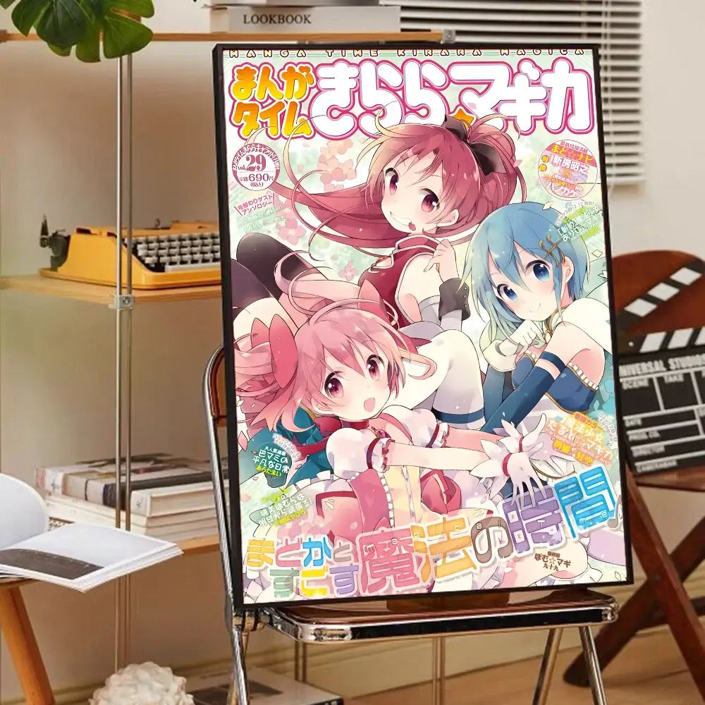 Puella magi madoka magica framed wall art bedroom anime poster set