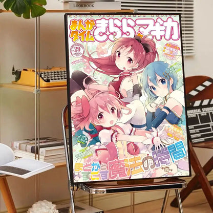 Puella magi madoka magica framed wall art bedroom anime poster set