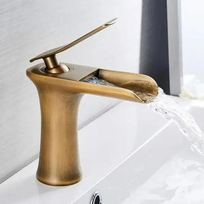 Modern antique brass waterfall single handle gold bathroom faucet