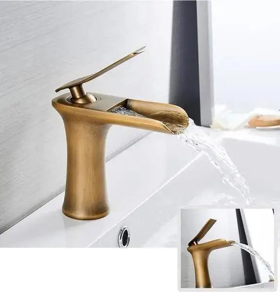 Modern antique brass waterfall single handle gold bathroom faucet