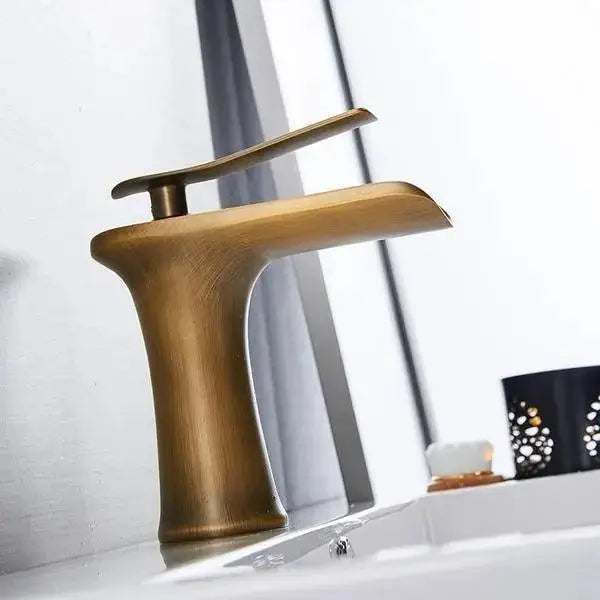 Modern antique brass waterfall single handle gold bathroom faucet