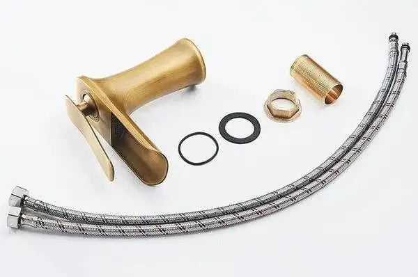 Modern antique brass waterfall single handle gold bathroom faucet