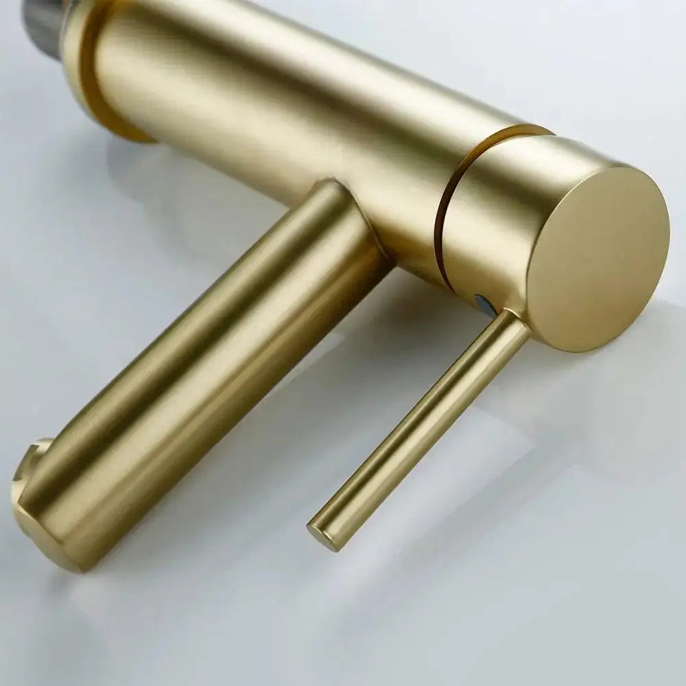 Modern brushed gold single handle deck mounted bathroom faucet