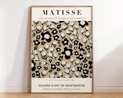 Minimalist matisse floral art print beige & black living room decor