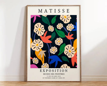 Minimalist matisse floral art print beige & black living room decor