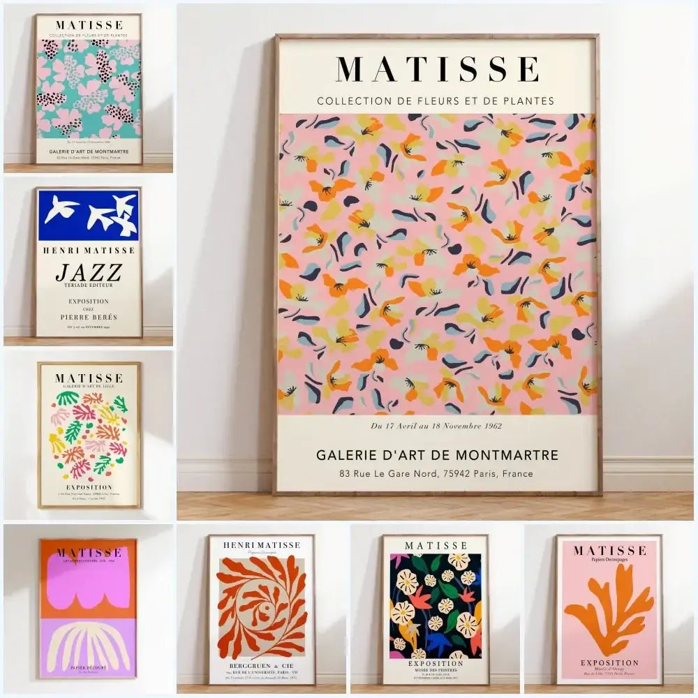 Abstract orange & lavender matisse floral art – living room poster