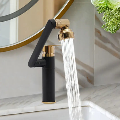Modern matte black & gold dual water mode kitchen faucet