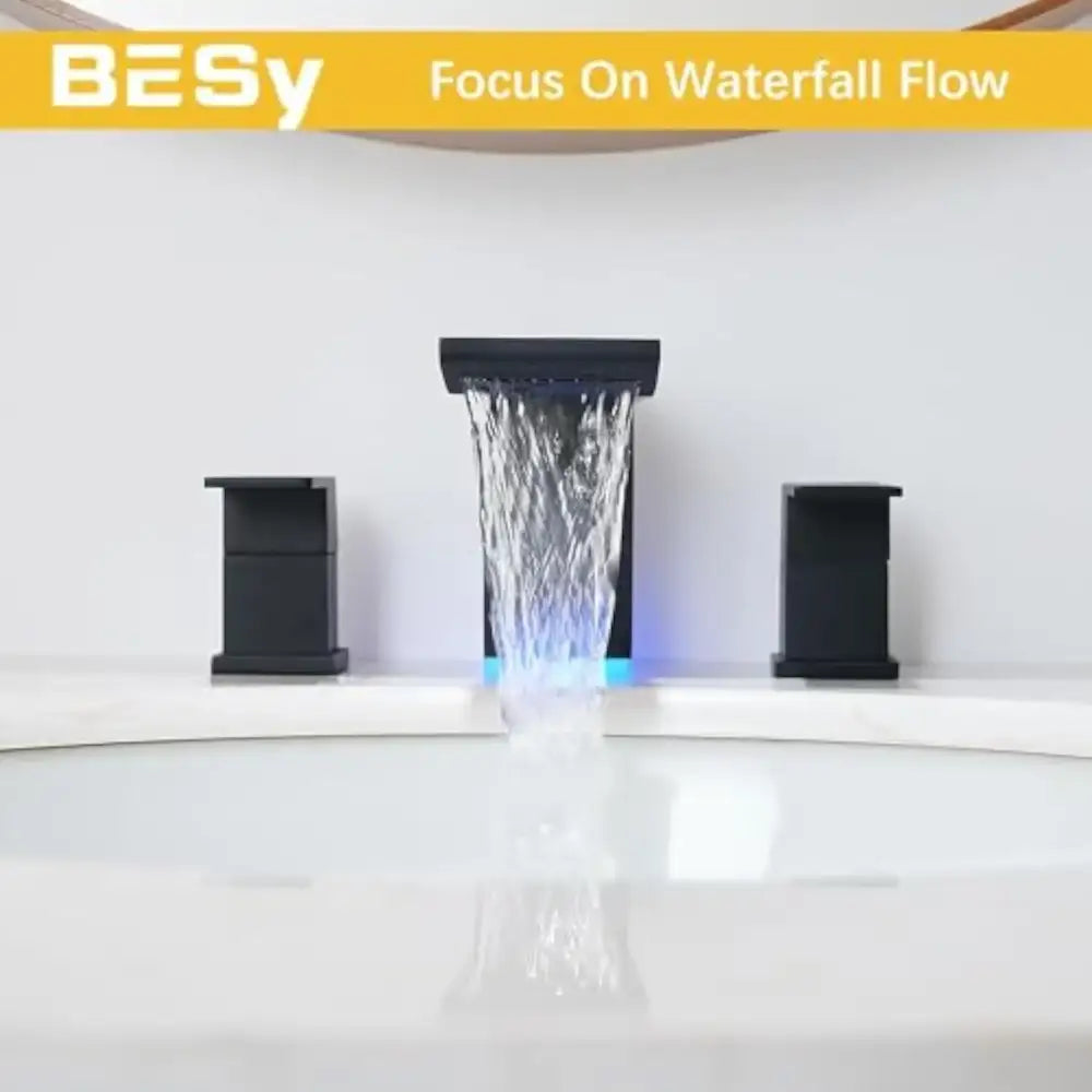 Modern matte black led waterfall bathroom sink faucet
