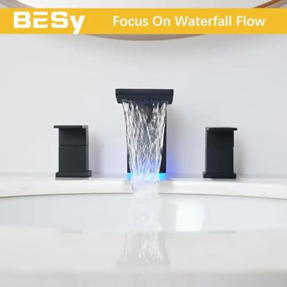 Modern matte black led waterfall bathroom sink faucet