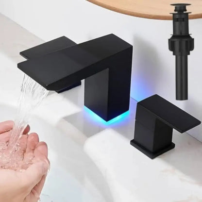 Modern matte black led waterfall bathroom sink faucet