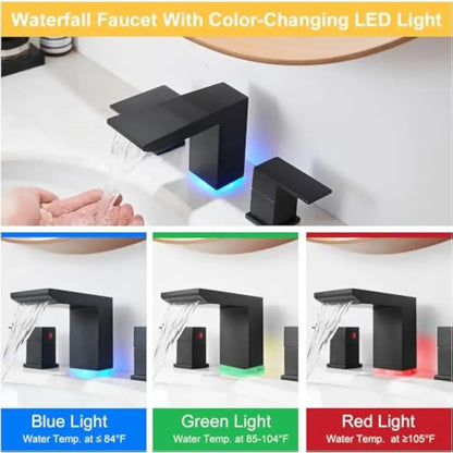 Modern matte black led waterfall bathroom sink faucet