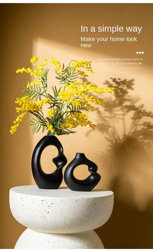 Modern cream matte ceramic vase set living room organic decor