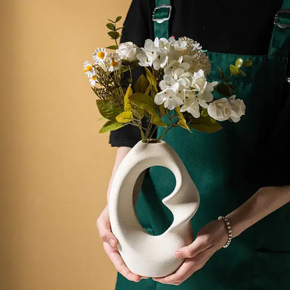 Modern cream matte ceramic vase set living room organic decor