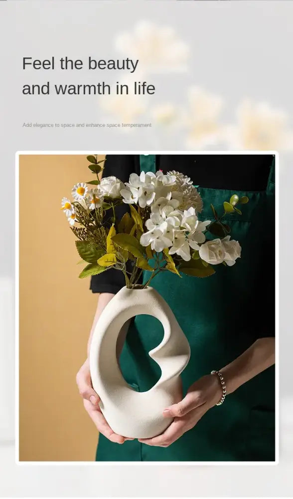 Modern cream matte ceramic vase set living room organic decor