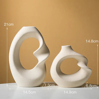 Modern cream matte ceramic vase set living room organic decor