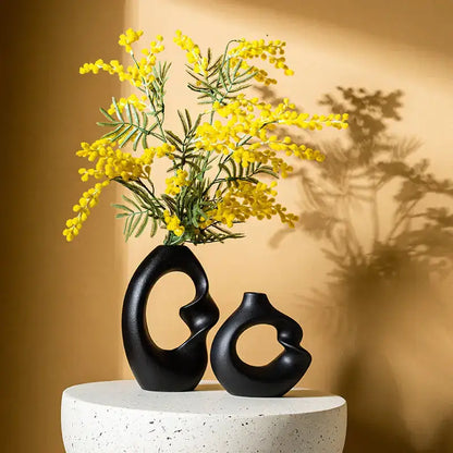 Modern cream matte ceramic vase set living room organic decor