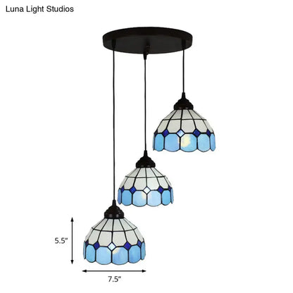 Mediterranean cut glass blue & white bowl hanging light bedroom