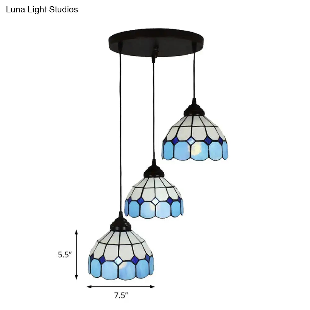 Mediterranean cut glass blue & white bowl hanging light bedroom