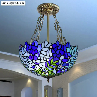 Mediterranean blue stained glass dome ceiling light – living room