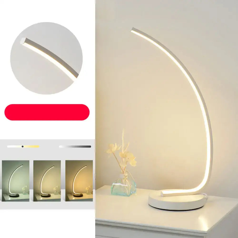 Modern white curve led nightstand lamp bedroom metal bedside table