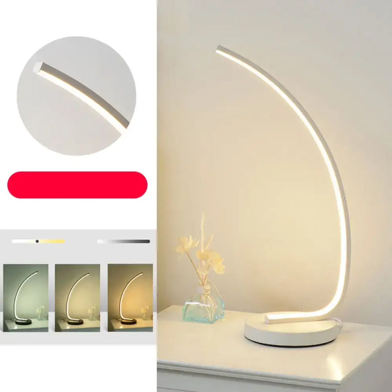 Modern white curve led nightstand lamp bedroom metal bedside table
