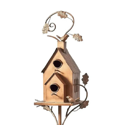 Ornate copper birdhouse garden stakes outdoor decor