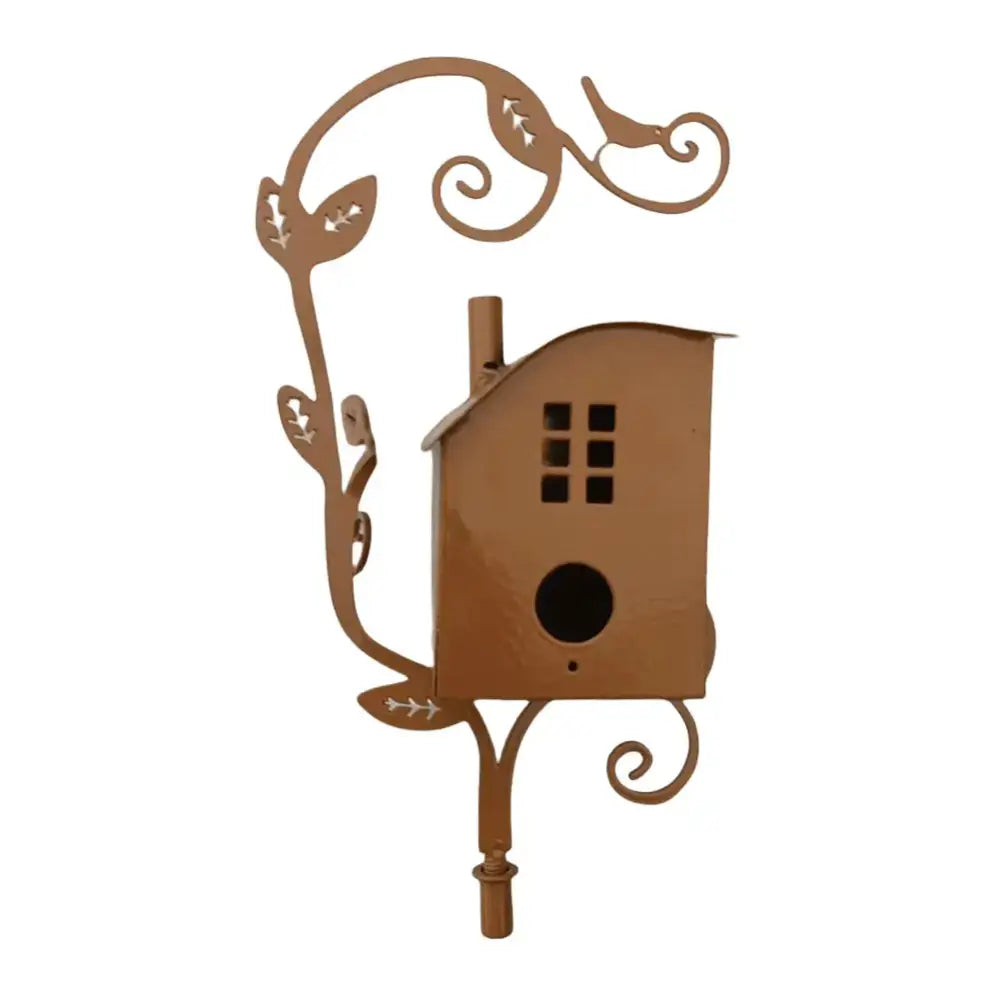 Ornate copper birdhouse garden stakes outdoor decor