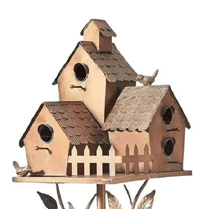 Ornate copper birdhouse garden stakes outdoor decor