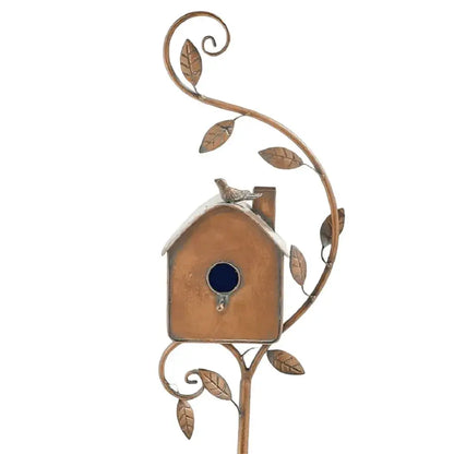 Ornate copper birdhouse garden stakes outdoor decor