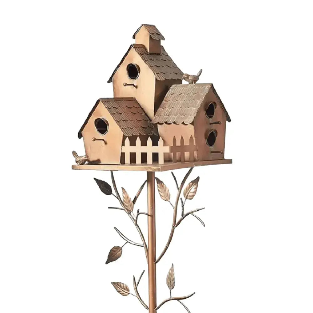 Ornate copper birdhouse garden stakes outdoor decor