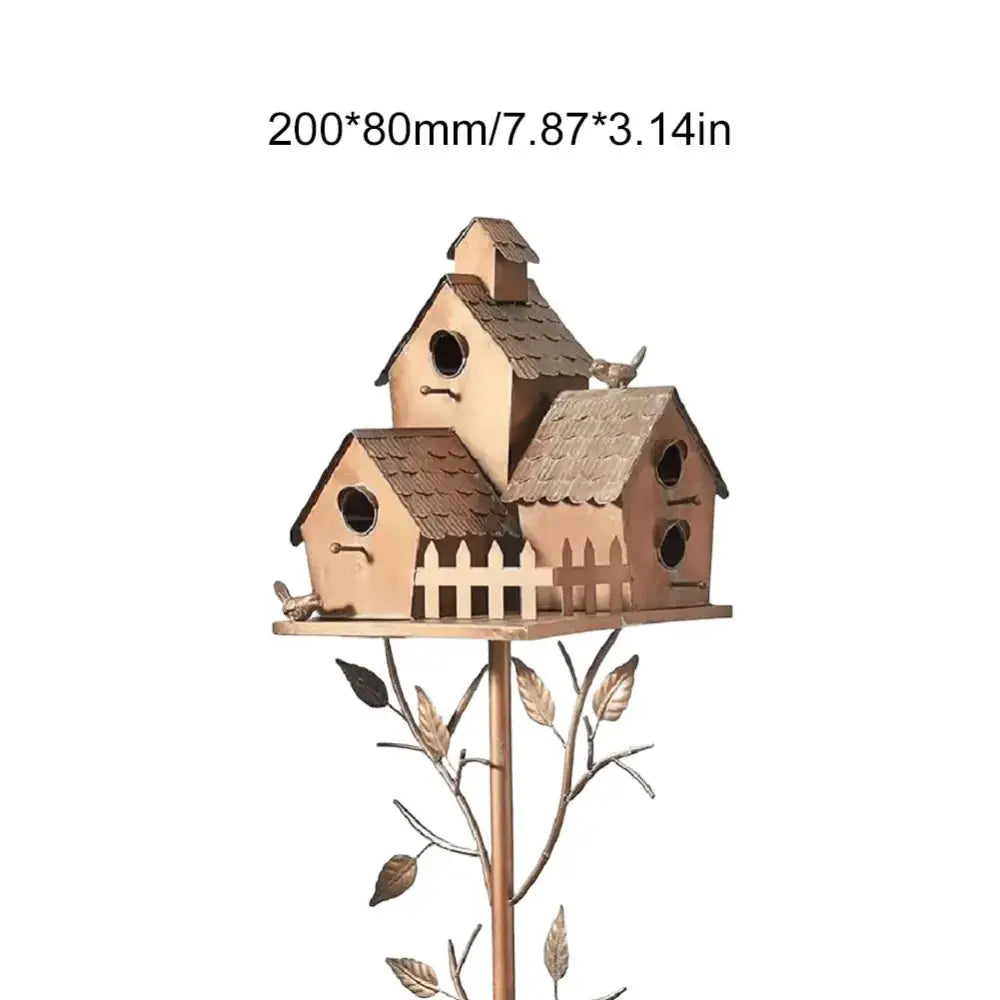 Ornate copper birdhouse garden stakes outdoor decor