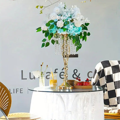 Gold lattice metal flower vases with crystals dining room centerpiece